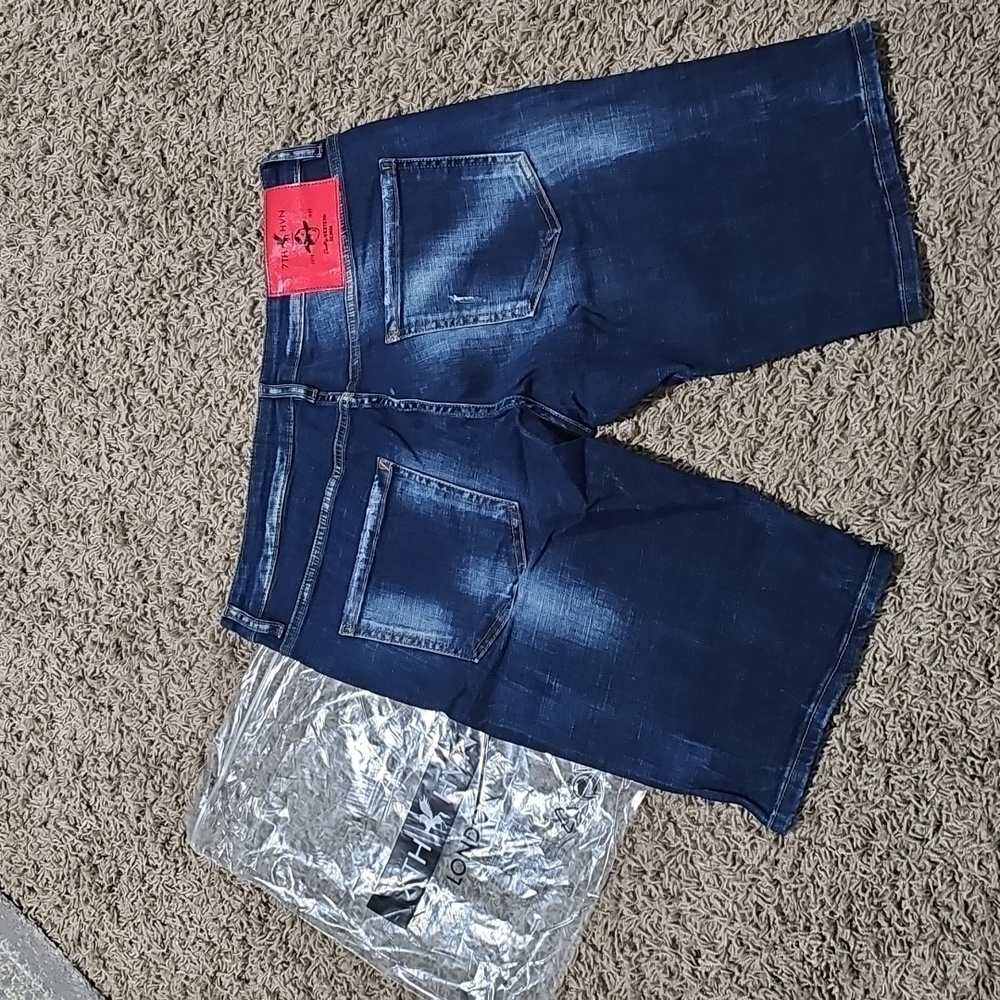 NWT 7TH HVN Jean Shorts Distressed Paint Stretch Blue Denim 30 Jorts Stretch - Picture 7 of 9
